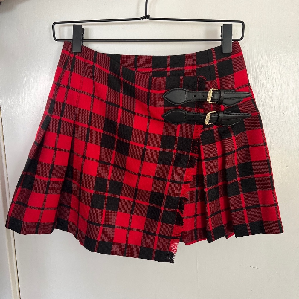 Burberry Red Tartan Wool Kilt Skirt - US 2